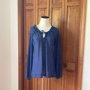 Rose & Olive Blue Sheer Chiffon Pullover Blouse, Size S